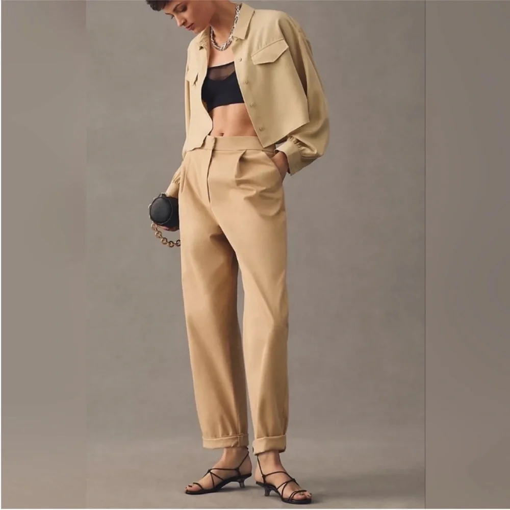 NWT Anthropologie Exquise Pants Chino Rolled-Hem in Cedar Tan